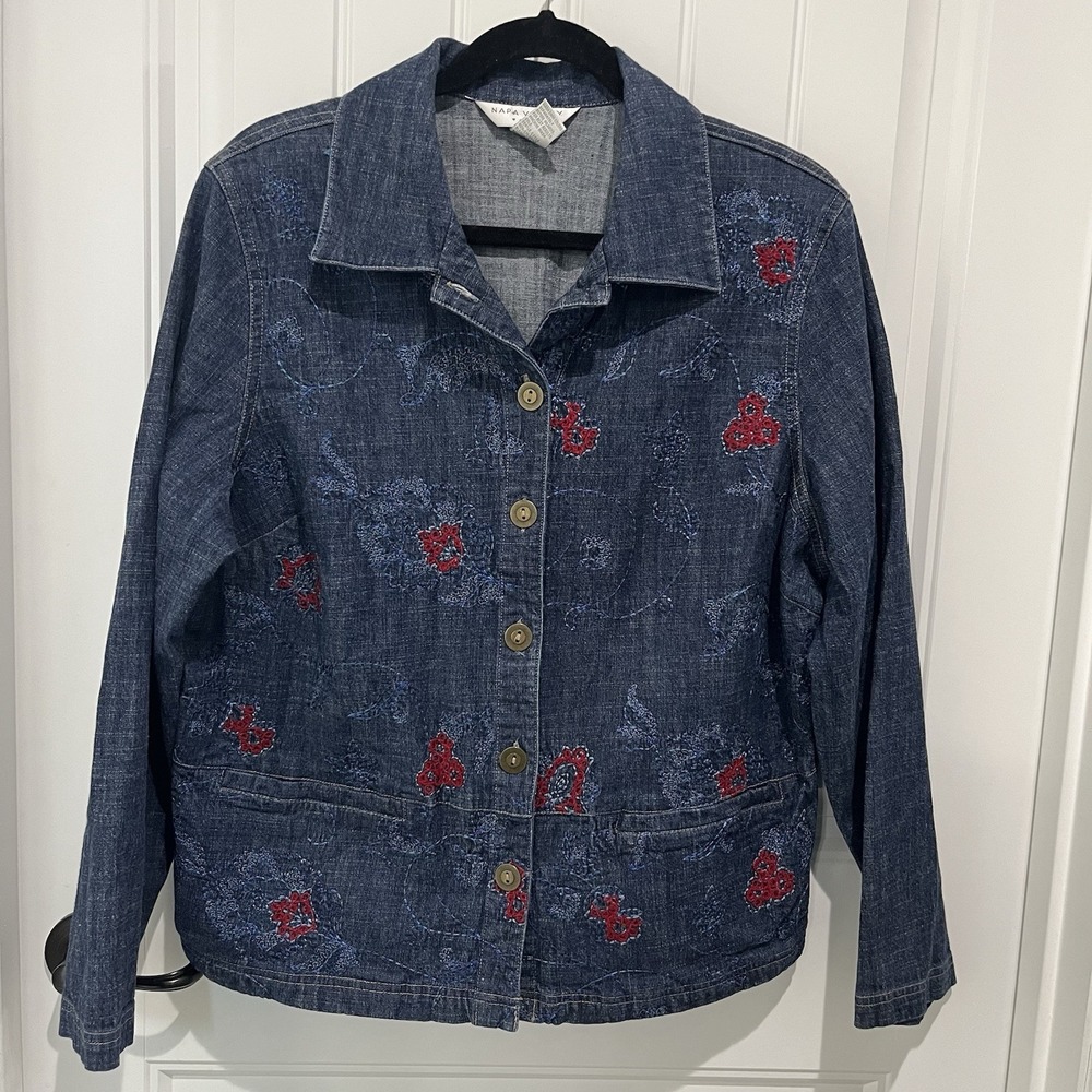 Vintage 90s Denim Jacket Sz 1X Embroidered Floral Cottage Grannycore - Picture 1 of 7